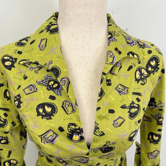 Pinup Couture Lime Green Spooky Skeleton Print 2 Piece Set Top & Skirt Sz S - Picture 10 of 13